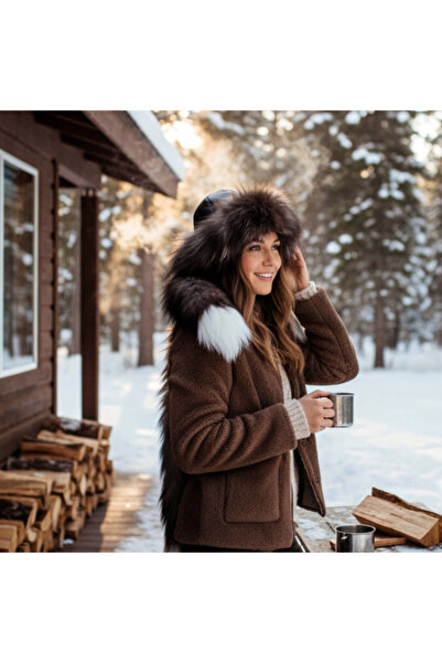 AbbasShop Gerçek Deri Kuyruklu Deri Börk Erkek Kadın Şapka Bere Koyukahve