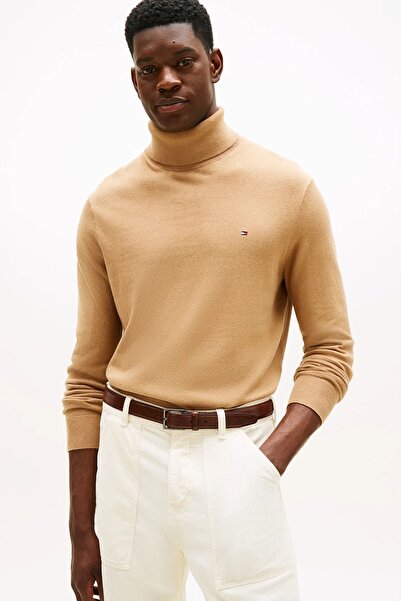 Tommy Hilfiger Erkek Regular Fit Kaşmir Karışımlı Balıkçı Yaka Kazak - Camel