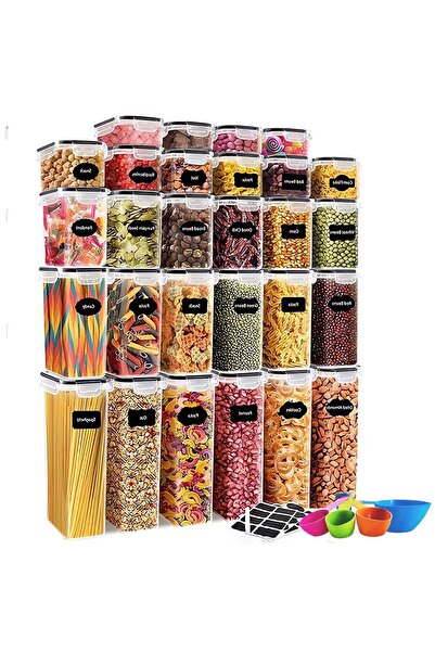 MACVI Set of 28 Macvi® airtight, BPA-free food containers, stackable, with labels and spoons included.