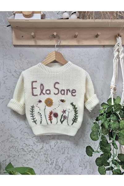 FLOWER BABY İsimli kazak özel işlemeli bebek çocuk selanik örme kazak