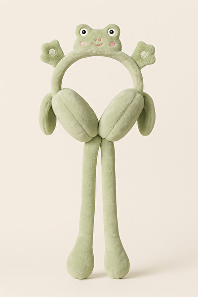 Katia&Bony Căști de pluș pentru copii, verde, cu accesorii pentru broaște