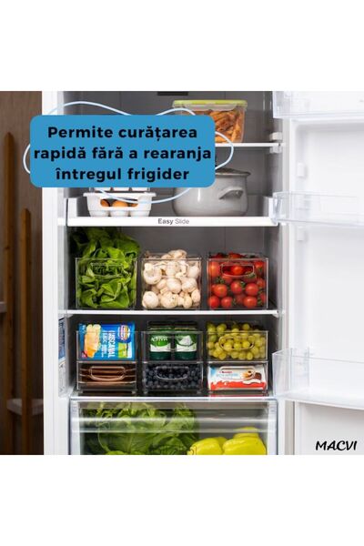 MACVI Set of 6 Macvi® fridge organizers, durable BPA-free ABS, stackable with handles, 26×15 cm.