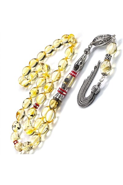 TESBİHCİBABA Nakkaş Fossilized Beige Water Drop Amber Prayer Beads