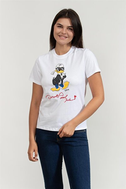Karl Lagerfeld Kadın Bisiklet Yaka T-Shirt Beyaz