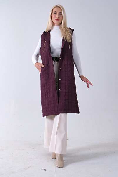 Feminist Zincir Detaylı Fleto Cepli Kapitone Yelek Mürdüm 31070195