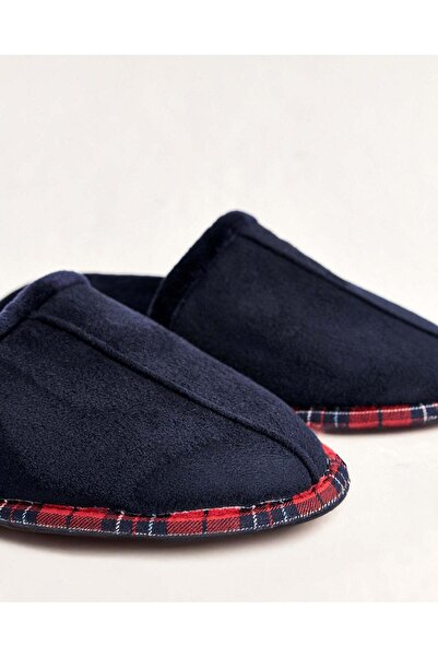 Chirpy Men's Navy Blue Suede Plaid Piped Winter House Slippers - Luke