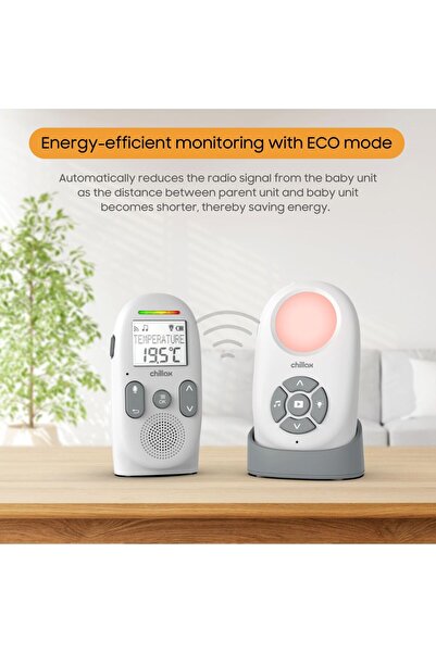 Chillax جهاز مراقبة الأطفال الرقمي المتقدم CB360 المزود بشاشة LCD ومستشعر درجة الحرارة وضوء ليلي وشحن