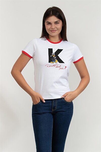 Karl Lagerfeld Kadın Bisiklet Yaka T-Shirt Beyaz