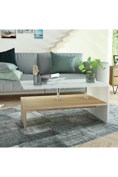 vidaxl Coffee Table Engineered Wood 90x59x42 cm Oak and White
