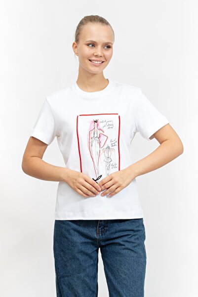 Karl Lagerfeld Kadın Bisiklet Yaka T-Shirt Beyaz