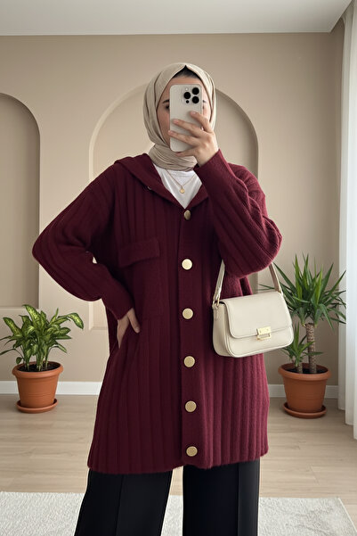 My City 40915 - Stylish Comfortable Buttoned Hooded Yumoş Women's Knitwear Long Cardigan