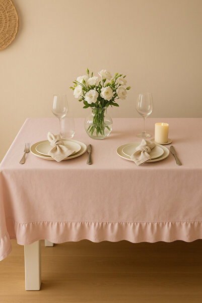 Mirilliahome Ruffled Raw Linen Tablecloth – Pink Ruffled Tablecloth