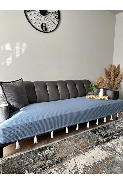 Doğa Husa de scaun model albastru cu ciucuri 100x230 |   bumbac 100% din material subțire , Anti-alunecare, Textil de casă decorativ