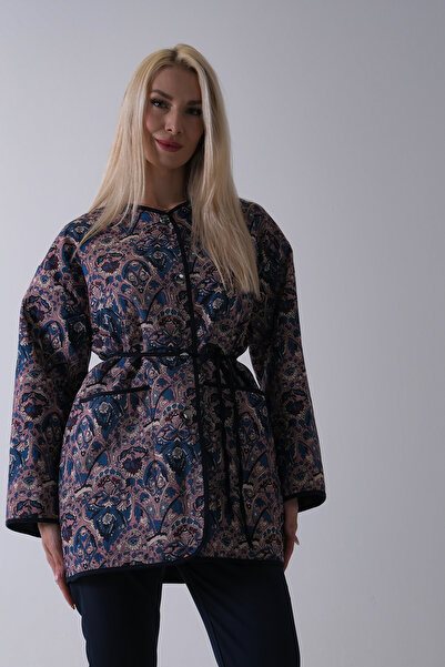 Feminist Astarlı Biye Detaylı Cepli Kapitone Ceket Lacivert 31050766