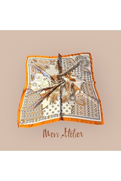 Mevi Atelier Turuncu Desenli Fular 70 X 70