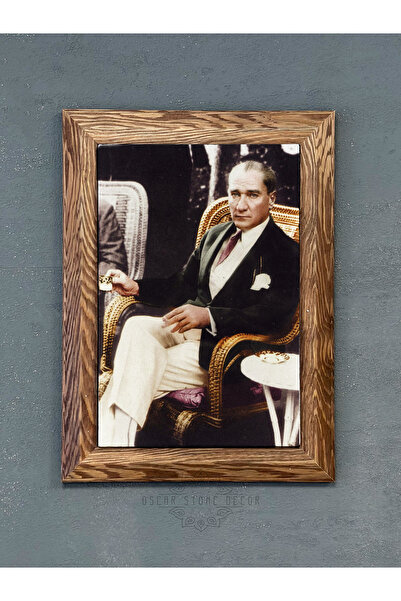 FİNS STONE DECOR Masif Çerçeveli Atatürk Dekoru. Florya Köşkü 1935 Hasır Kolt...