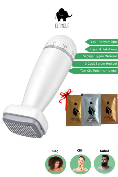 ELAMOUR Adjustable Needle Dermastamp with 120 Titanium Needles (0.25-2.0mm)