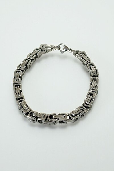TAKIŞTIR Silver Color Chain Detailed Steel Men's Bracelet