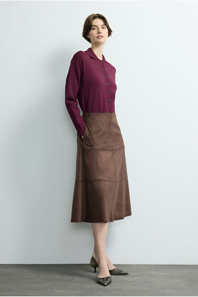 Love My Body Moda Tutkusu Süet Midi Etek