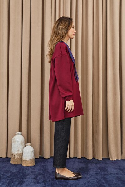 Puane Women's Polka Dot Detailed Basic Tunic - 10742Tun - Burgundy