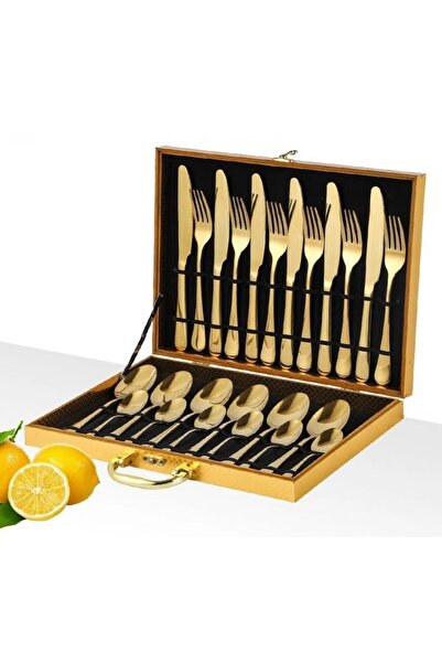 OEM Stainless steel cutlery set, 24 pieces (6 dinner spoons, 6 knives, 6 teaspoons, 6 forks), Gold