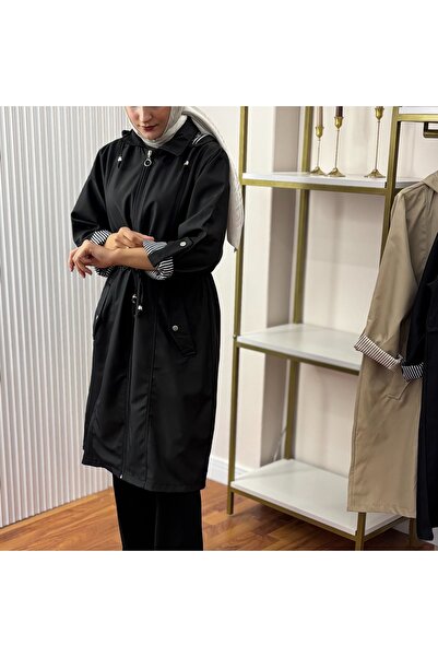 RAŞEL DESİGN Büyük Beden Siyah Trençkot