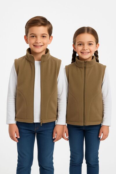 JCKS KİDS Sleeveless Zippered Lined Double Pocket Mock Neck Children's Vest