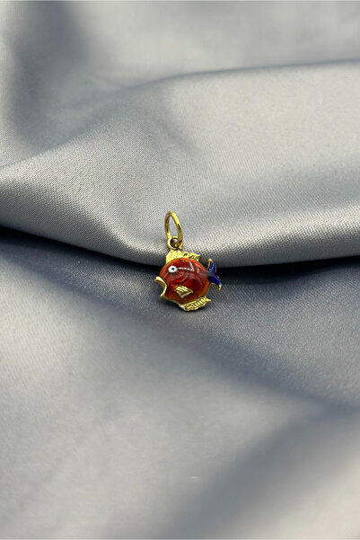 Dağıstanlı Kuyumculuk 14 Ayar Altın Kırmızı ve Mavi Mineli Balık Kolye Ucu