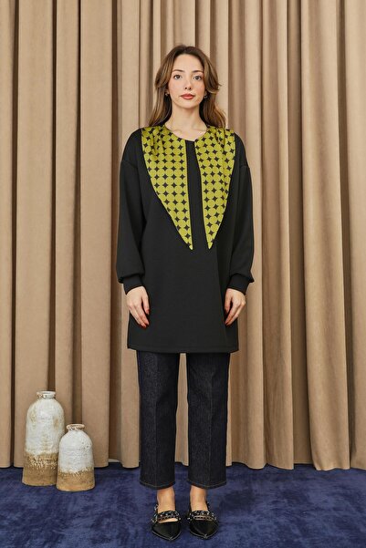 Puane Women's Polka Dot Detailed Basic Tunic - 10742Tun - Black