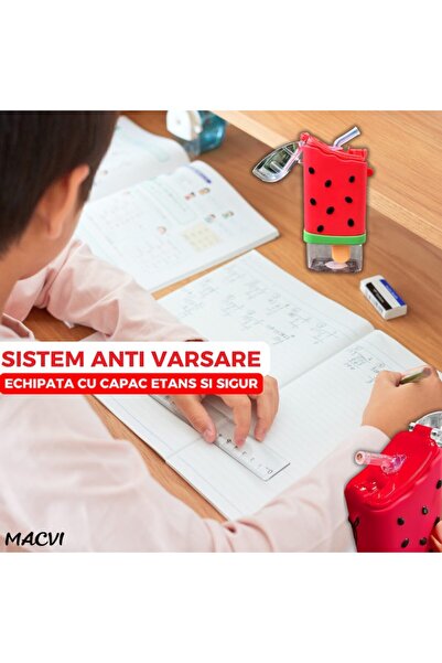 MACVI ® Kids Water Bottle – Watermelon Ice Cream Shape, 300 ml, BPA-Free, Leak-Proof, Red