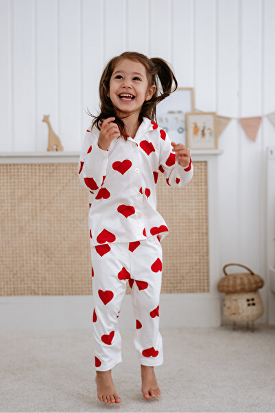 Lilabio Front Buttoned Bamboo Heart Children's Pajama Set 2-6 Years Old