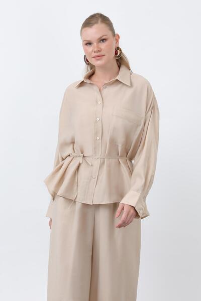 Puane Women's Back Piped Detail Pants Suit - 14335Tks - Beige