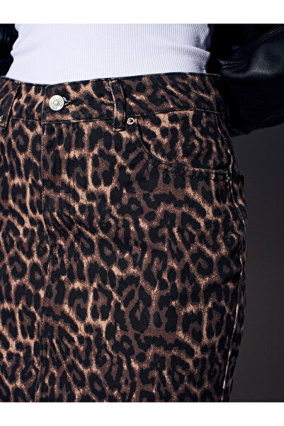 Dilvin 80591 %100 Pamuk Leopar Desenli Kot Etek-Kahve