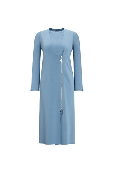 MISS DALIDA Bileği Fermuarlı Düz Renk Triko Mavi Tunik