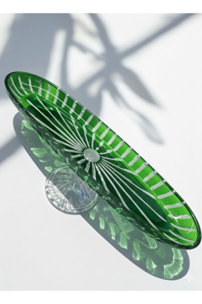 AYZ HOME Handmade Cut Crystal Glass Footed Boat Presentation Plate (50 cm)