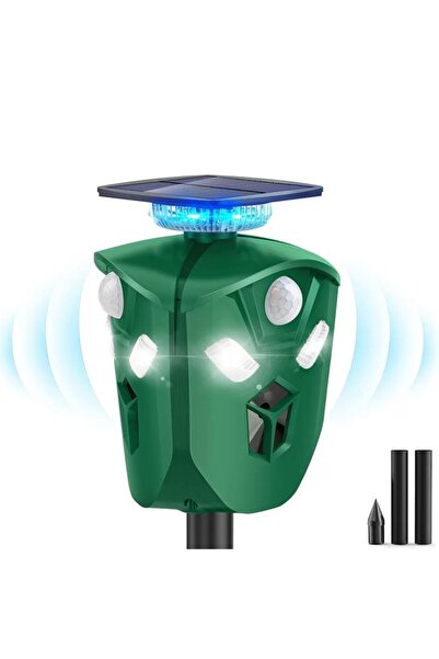 MACVI cvi® Triple Ultrasound Pest Repeller, 360°, Solar/USB, 3 PIR Sensors, Strobe LED, Green