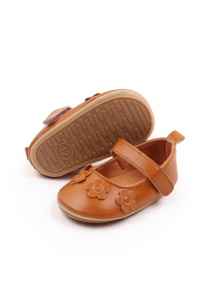 BebeNou Pantofi din piele maro pentru bebeluși cu model floral