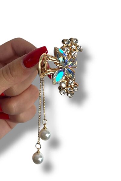 TAKIŞTIR Gold Color Stone Detailed Mini Metal Latch Buckle