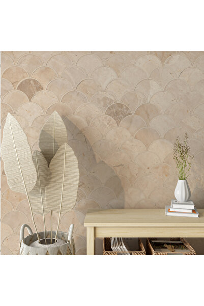 Arkhearts Mira – Bej Tonlu Taş Dokulu Yarım Daire Desenli Kendinden Yapışkanl...