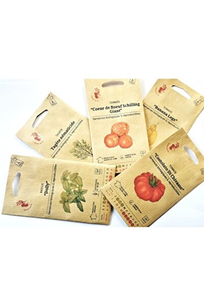 OEM Selecție de 5 pachete tradiționale de semințe: 3 roșii, 1 busuioc, 1 gălbenele