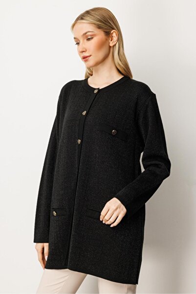 Mutlu Ertan Women's Sim Detailed Crew Neck Cardigan Black 20238
