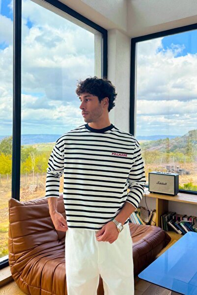 Flaw Wear Embroidered Striped Long Sleeve T-Shirt White