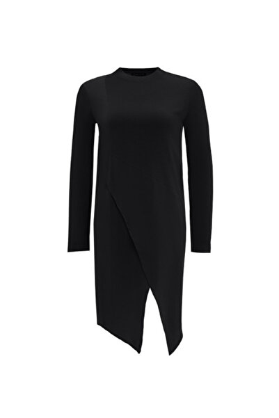 MISS DALIDA Kruvaze Kesim Cupro Triko Siyah Tunik