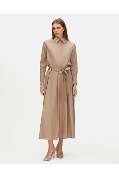 MISS DALIDA Beli Kuşaklı Rahat Kesim Kumaş Camel Etek