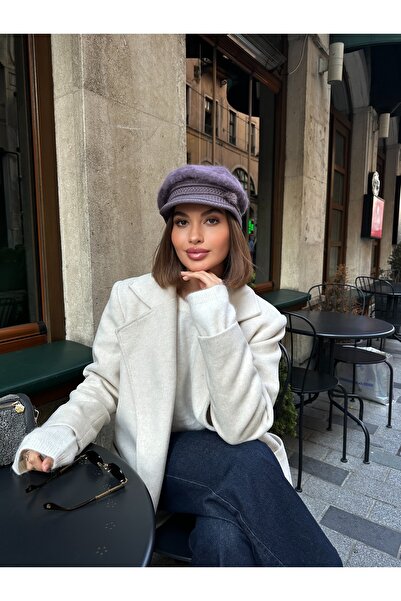 LAGRANZE Kadın Angora Baretta Fiyonklu Şapka