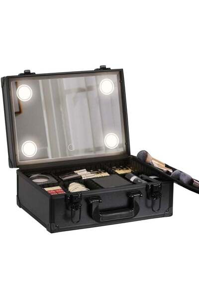 COOYA Portable Makeup Box Makeup Case with LED Lights Mirror Cosmetics Box Organizer Case for Travel Home-