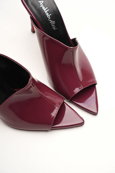Ayakkabı Ateşi Women's Design Thin Heeled Slippers Carolina Burgundy Patent Leather