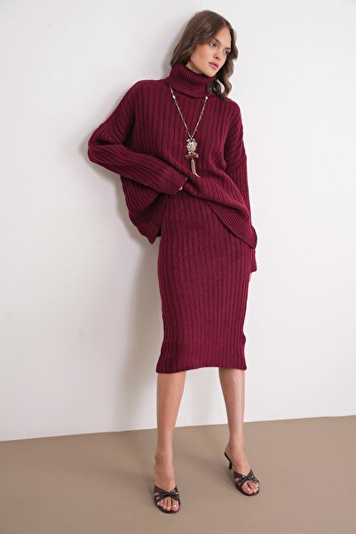 Mixray 6929 women's Corded Fabric knitwear skirt burgundy