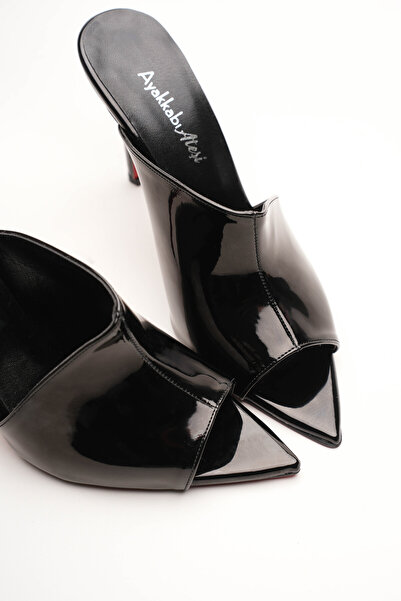 Ayakkabı Ateşi Women's Design Thin Heeled Slippers Carolina Black Patent Leather