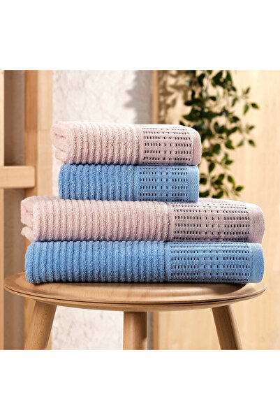 INTER Z Set of 4 - Karaca - Blue / Powder Battal Size Turkish Bath Towel Set